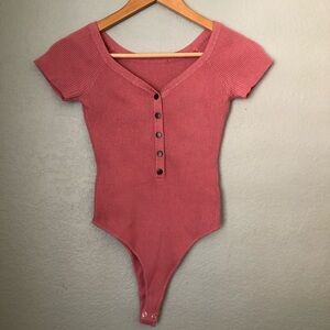 FOREVER 21 Blush Pink Ribbed Body Suit Size xs? Cotton
